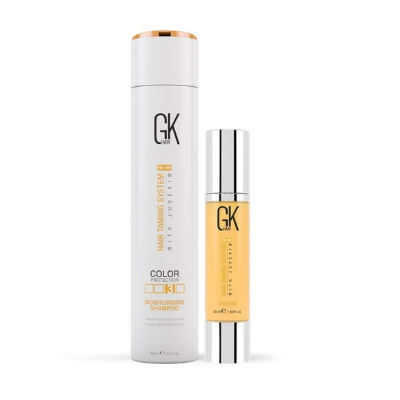 GK Hair Shampoo Hydratant 300ml I Sérum Capillaire à l'Huile d'Argan Bio 50ml pour Contrôle des Frisottis et Réparation des Cheveux Secs et Abîmés