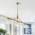 thumbnail image 2 of Industrial 3-Light Dining Room Chandelier, Bronze Iron Pendant Light with Glass Shades & Adjustable Hanging Rods, 31.5" Length×43.3" Height, E26×3 Sockets, 2 of 10