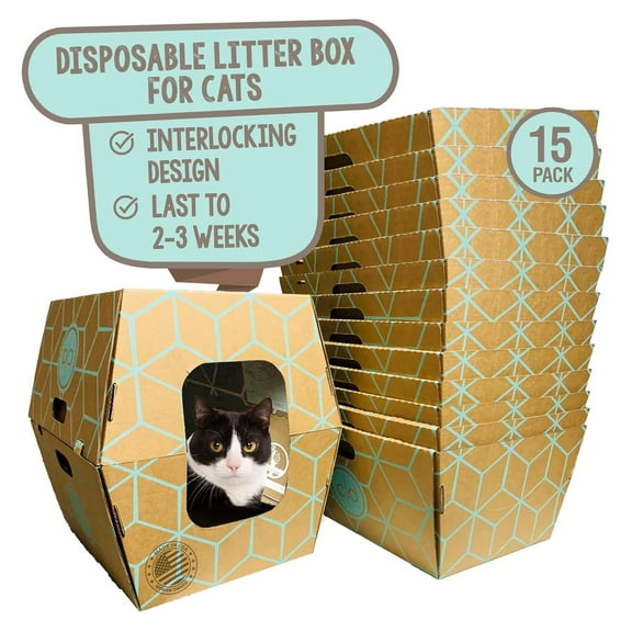 Cats Desire - 15 Trays, Disposable Litter Boxes for Cats - Litter Box, Fits Large Cats - Water Resistant Cat Litter Box - Made in USA, 19" L x17 W x 8.5" H - Enclosed Box