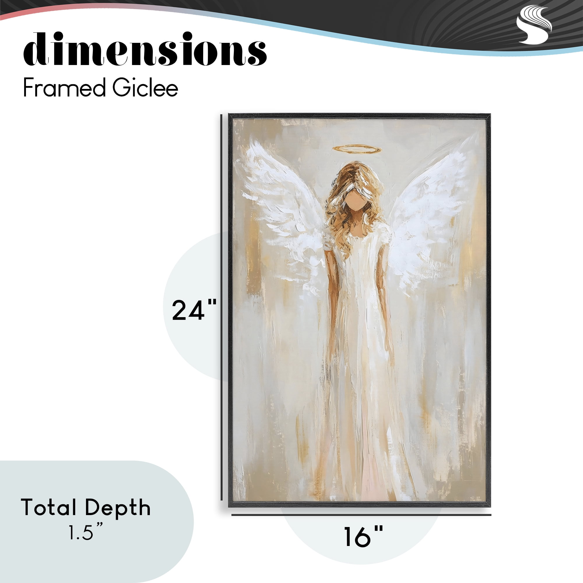 Divine White Robe Angel Black Framed Giclee Art, design by Petal Prints Design