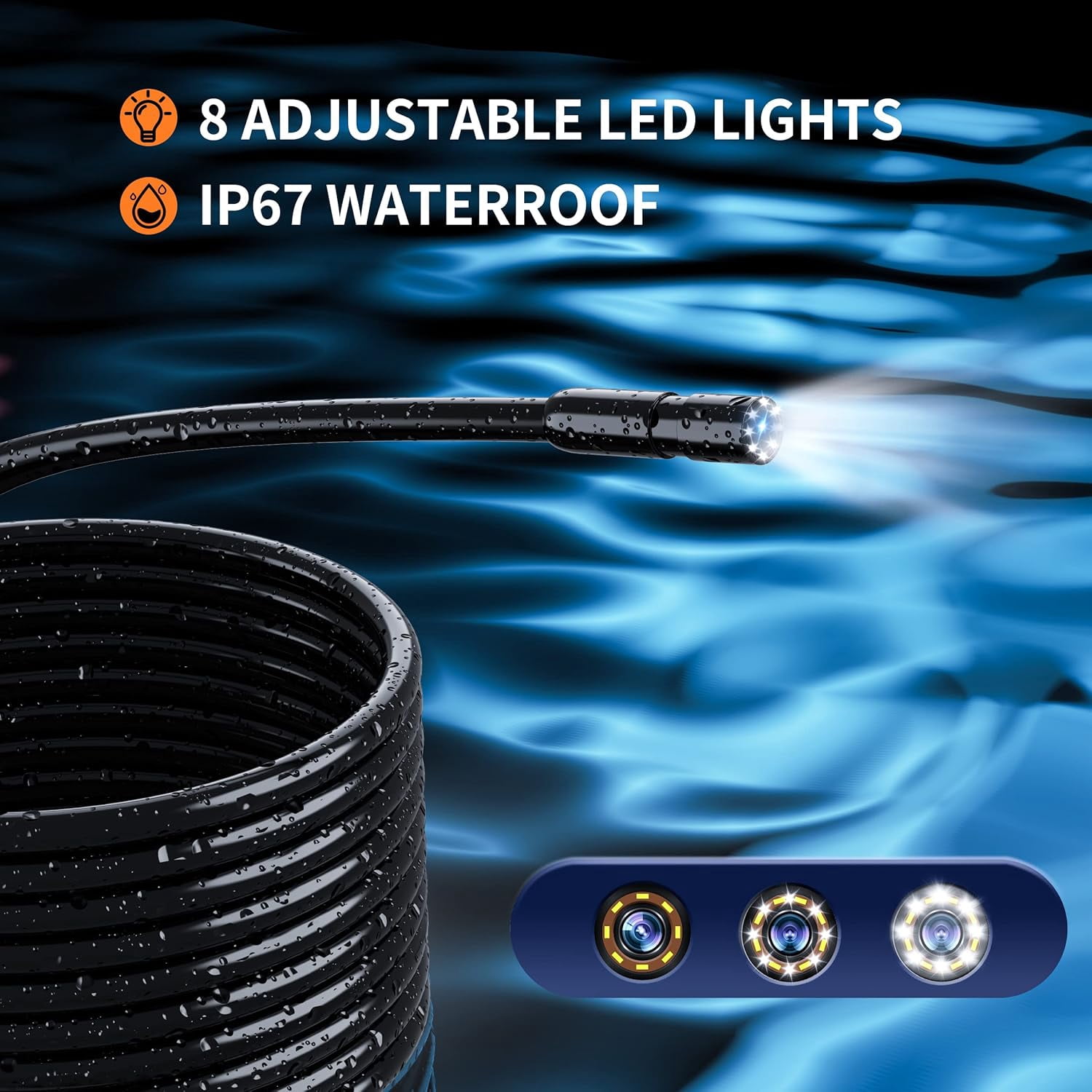 Endoscope Camera with Light,Borescope Cameras with 4.3" IPS 1920P HD Inspection Kamera IP67 Waterproof with 8 Adjustable LEDs 16.5 FT Semi-Rigid Cable Borescopes for Sewer Drain Pipe Cool Gadgets