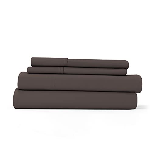 Linen Market Ultra Soft Easy Care Microfiber 16" Deep Pocket Basic 4 Piece Bed Sheet Set with Pillowcases, Chocolate, Queen