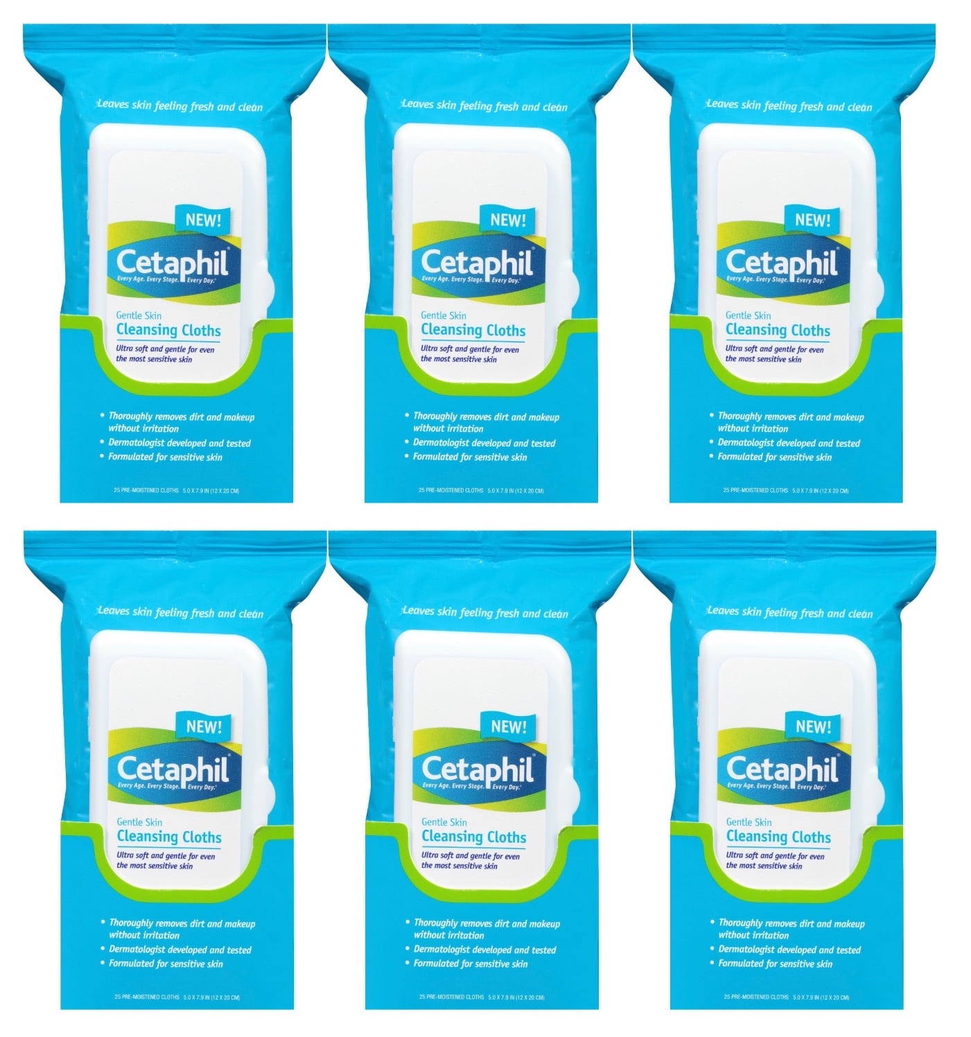 Cetaphil Gentle Skin Cleansing Cloths Dry Sensitive Skin Face Wipes, 25