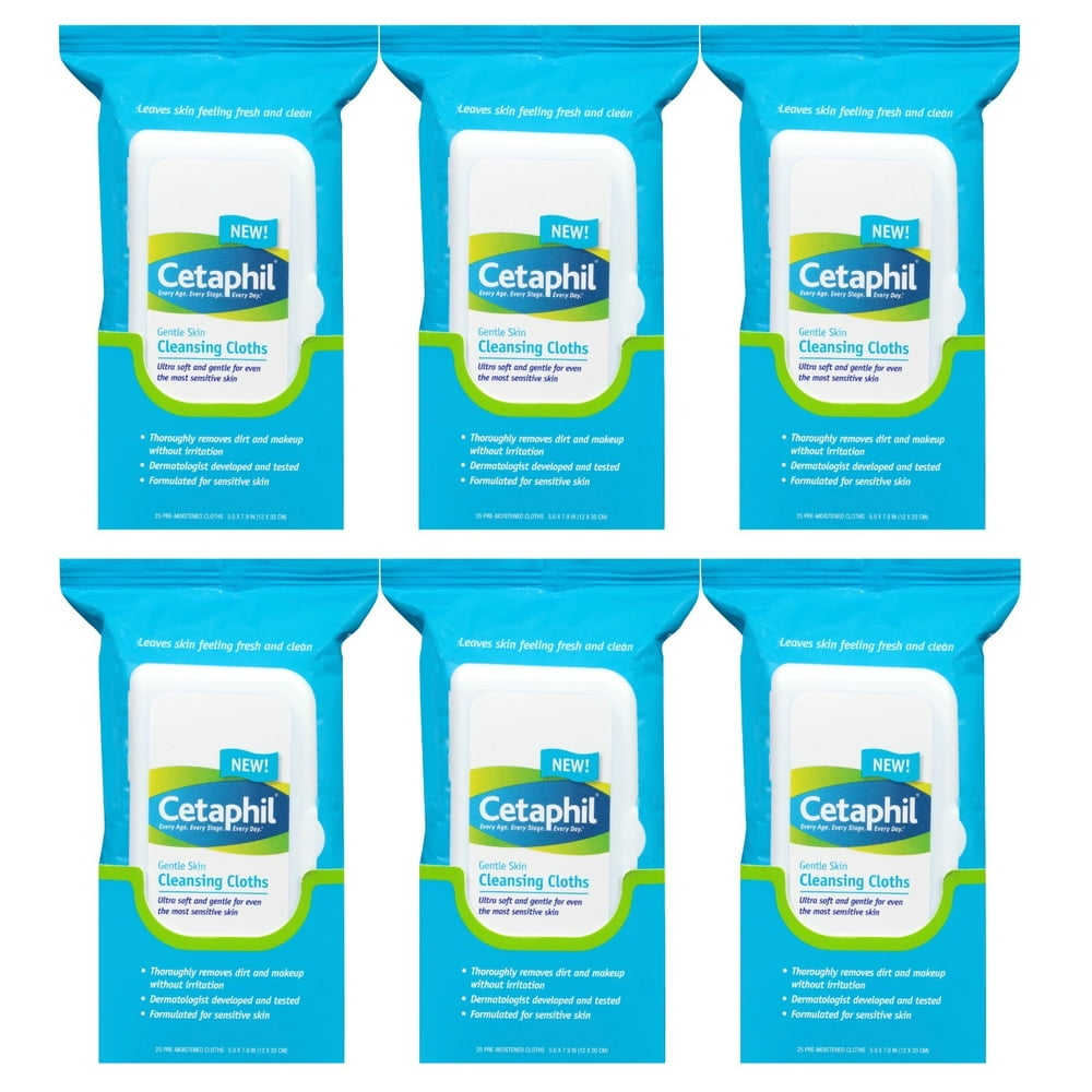Cetaphil Gentle Skin Cleansing Cloths Dry Sensitive Skin Face Wipes, 25 Ct (6 Packs) Walmart