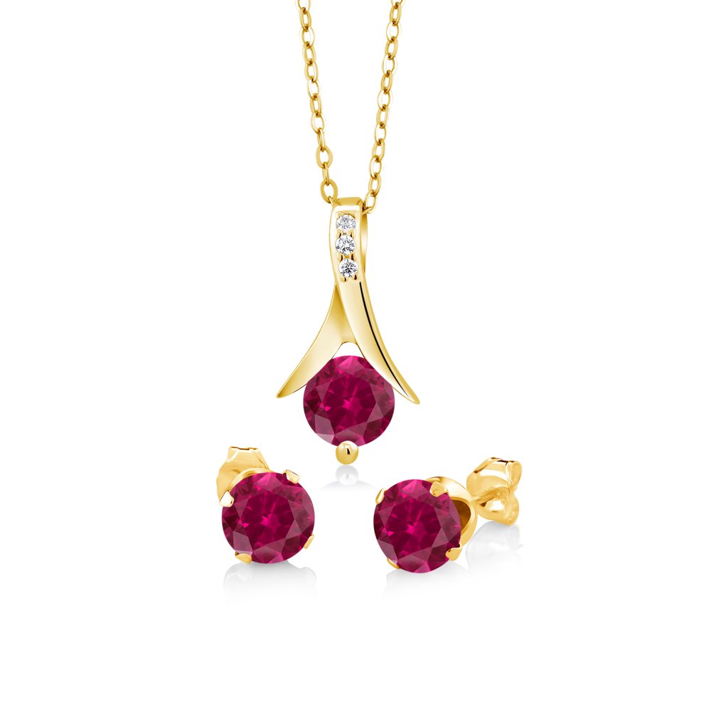 Gem Stone King Gem Stone King 2.40 Ct Round Created Ruby 18K Yellow