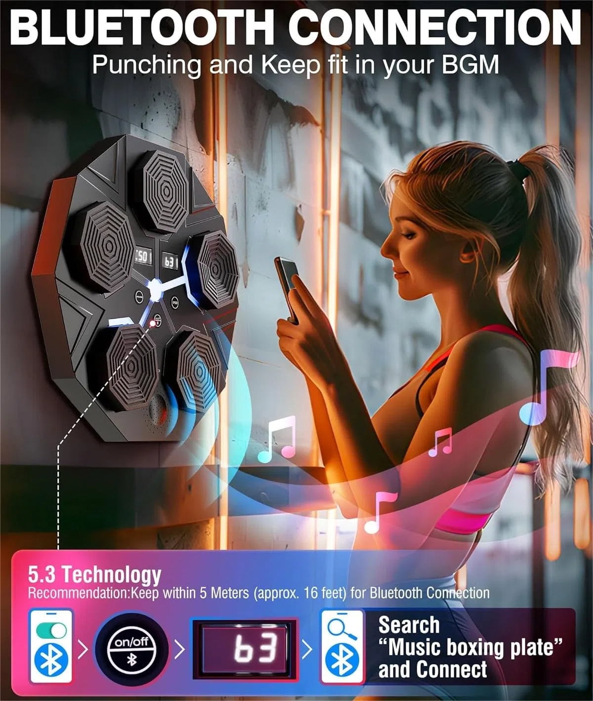 Upgraded Adult Smart Music Boxing Machine, Electronic Boxing Machine with Boxing Gloves, Boxing Music Fitness Machine with Smart Display, Smart Boxing Machine Wall-mounted Music for Home and Gym