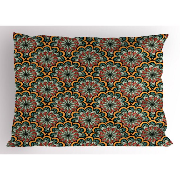Paisley Pillow Sham Ethnic Design Flourishing Wavy Flowers like