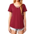 thumbnail image 4 of Nlife Women Criss Cross V Neck Short Sleeve Solid Color T-shirt, 4 of 7