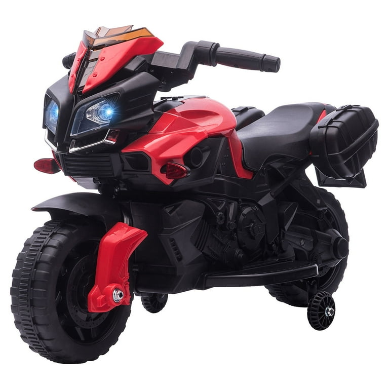 Aosom 6V Electric Kids Dirt Bike Battery Powered Ride On Toy with Pedal Headlights Training Wheels Red Walmart