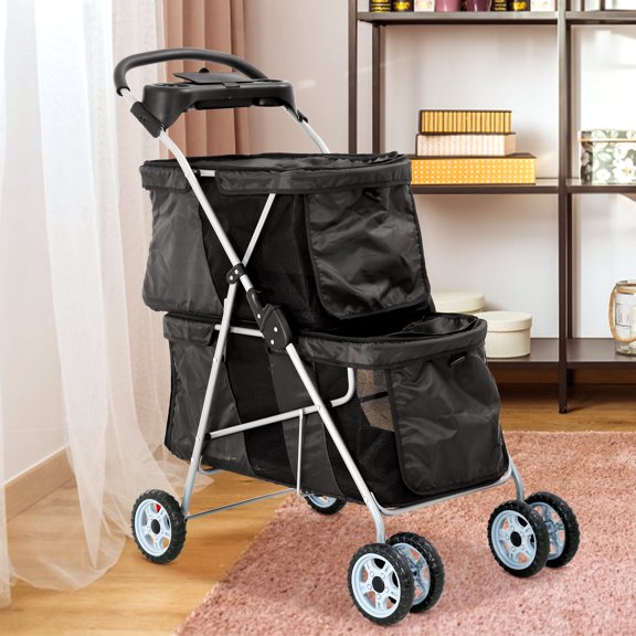 CL.HPAHKL Dog Stroller For Medium Small Dogs Cats, 4 Wheels Folding Pet Cat Stroller with Cup Holder, Portable Dog Cat Cage Jogger Stroller Lightweight for Travel