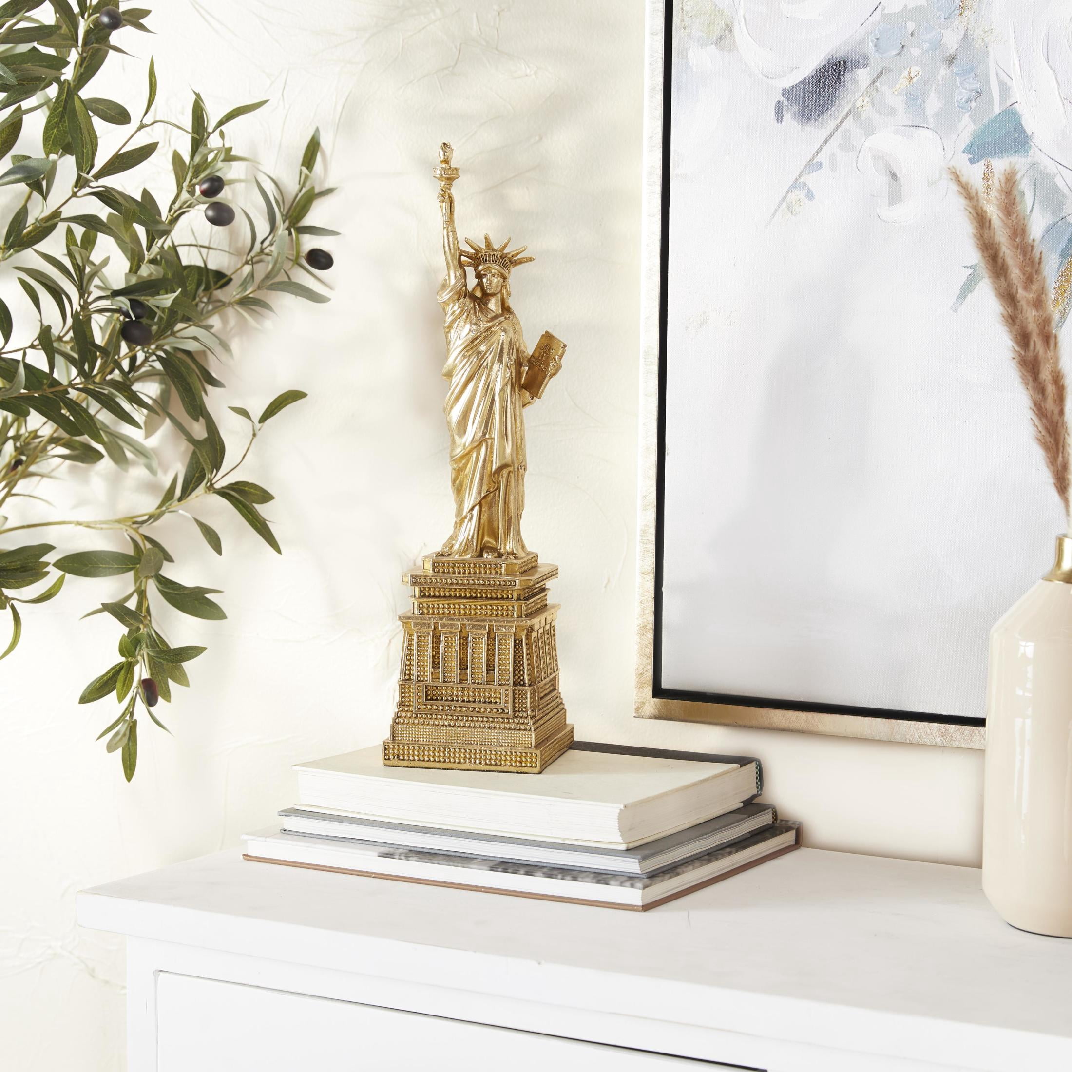 5" x 17" Gold Polystone Statue of Liberty Sculpture, by DecMode
