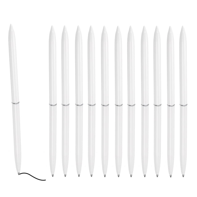 Uxcell Slim Metal Ballpoint Pen, 12Pcs Black Ink 1mm Medium Point Pen Metallic Retractable Lightweight Smooth Writing Pens for Business Office Wedding Guest Book, White