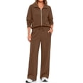 thumbnail image 2 of Fantaslook Two Piece Sets for Women Fall Outfits Lapel Long Sleeve Zipper Sweatshirts and Wide Leg Pants Lounge Tracksuits Sets, 2 of 9