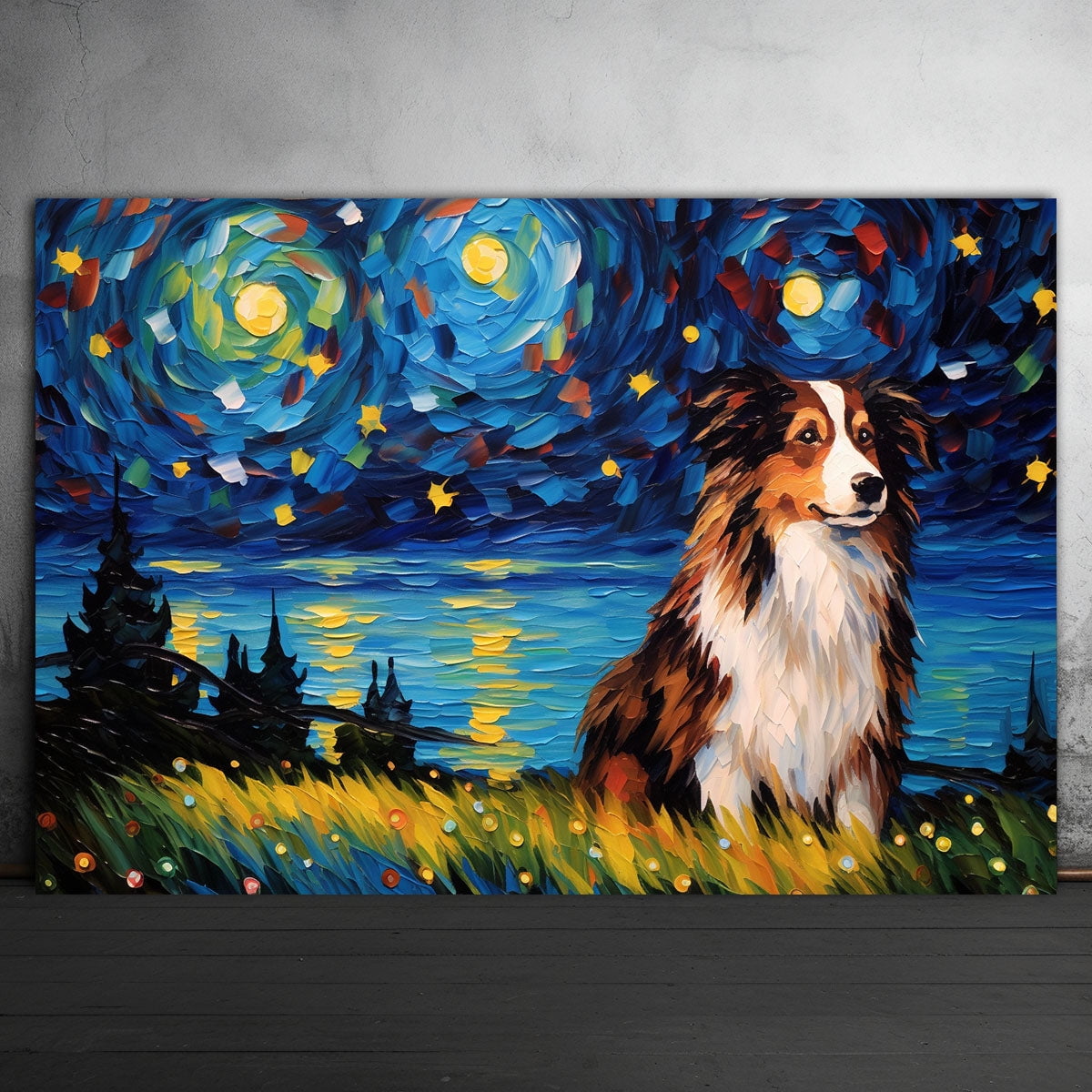 Miniature Schnauzer Dog Watercolor Starry Night Van Gogh Painting Kits, Painting Watercolor Canvas, Canvas Suitable for Room Decor Cafe Decor Or Gift for Friends