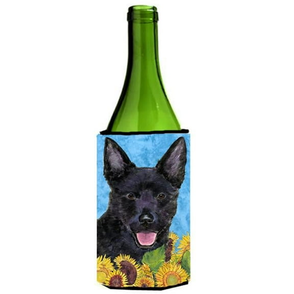 Australian Kelpie In Summer Flowers Wine bottle sleeve Hugger - 24 oz.