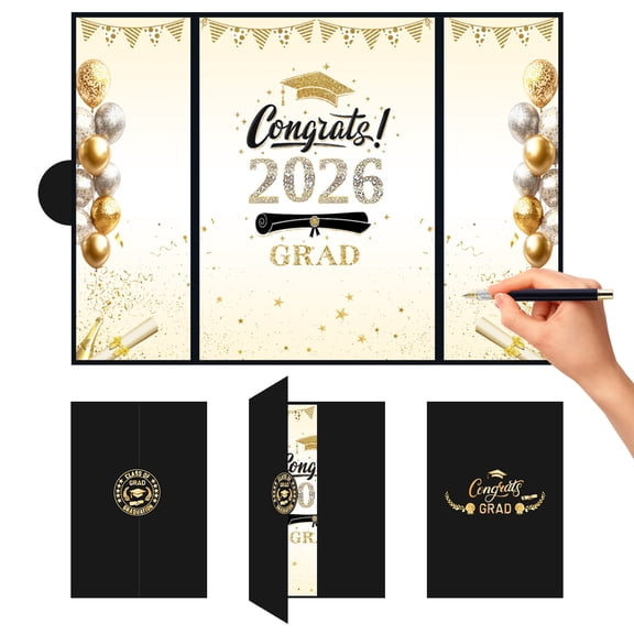 Graduation Guest Book Graduation Sign in Book Gift with Pen Graduation Signature Board for 2026 Grad Party Supplies Black