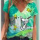 thumbnail image 3 of Camiseta de verano para mujer, bonita camiseta con estampado de Snoopy, camisetas casuales de manga corta en 3D, ropa urbana de moda con cuello en V, ropa femenina de gran tamaño, 3 of 5