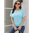 thumbnail image 3 of Women's Solid Short Sleeve Boat Neck Dolman Top with Side Shirring Trendy Casual Loose Fit T-Shirt, 3 of 7