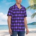 thumbnail image 3 of Fotbe purple argyle Camisa Hawaiana para Hombre Unisex – Camisa Casual de Verano con Botones de Manga Corta de Algodón y Lino,3X-Large, 3 of 7