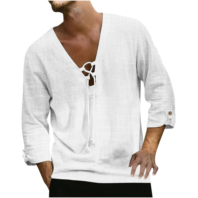 Birdeem Chemises pour Hommes Manches Courtes Col en V Blouses Manches Trois-Quarts