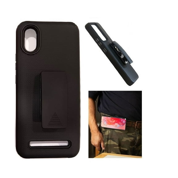 For Cloud Mobile C8/ Stratus C8 Case, Shockproof 360-Degree Rotating Belt Clip Kickstand Case Cover (Black)