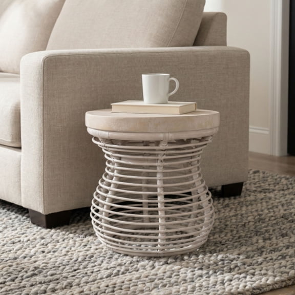 Orinda Side Table with Wood Top, 19.75"W, Ivory