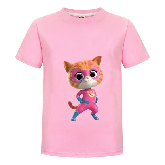 SuperKitties Short Sleeve T-Shirt for Kids – Cute Cartoon Cat Hero Tee for Girls Boys – Summer Cotton Graphic Top – Toddler Birthday Outfit – Play Shirt Ages 2-12