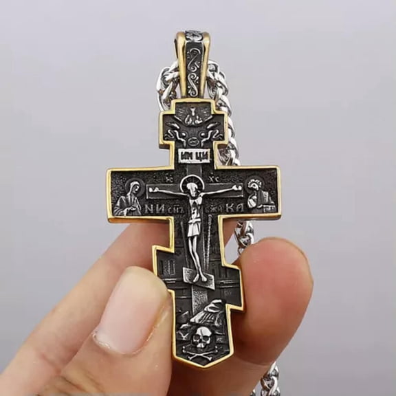 K-KED Trendy Fashion Religious Crucifixion Stainless Steel Pendant Necklace Jewelry-Silver/Gold