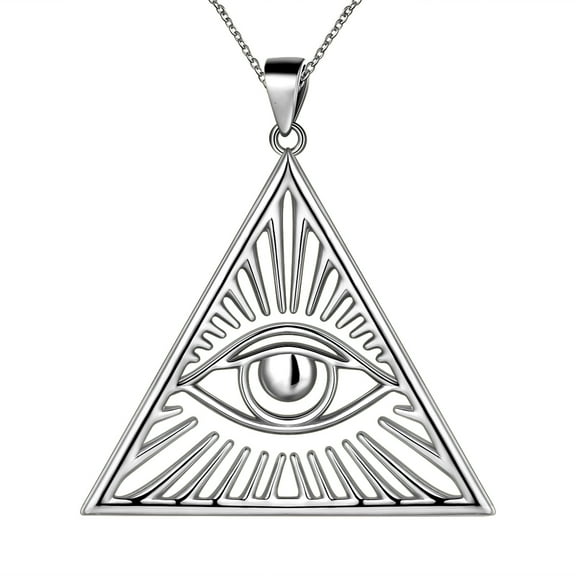 Jewmon 925 Sterling Silver Triangle Evil Eye Pendant Necklace for Women Men All Seeing Eye Jewelry