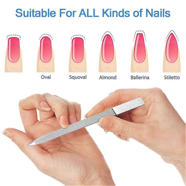 Nail File Stainless Steel Double Side Nail File Metal File Buffer Fingernails Toenails Manicure Files for Salon and Home