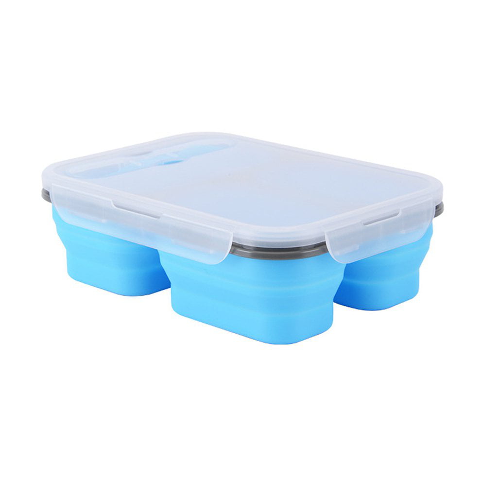 Silicone Collapsible Lunch Box Food Storage Container Microwavable Portable 