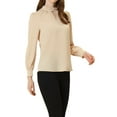 thumbnail image 4 of Blusa de botón con cuello de pie y pliegues para mujer Inspire Chic en rosa fresco, 4 of 6