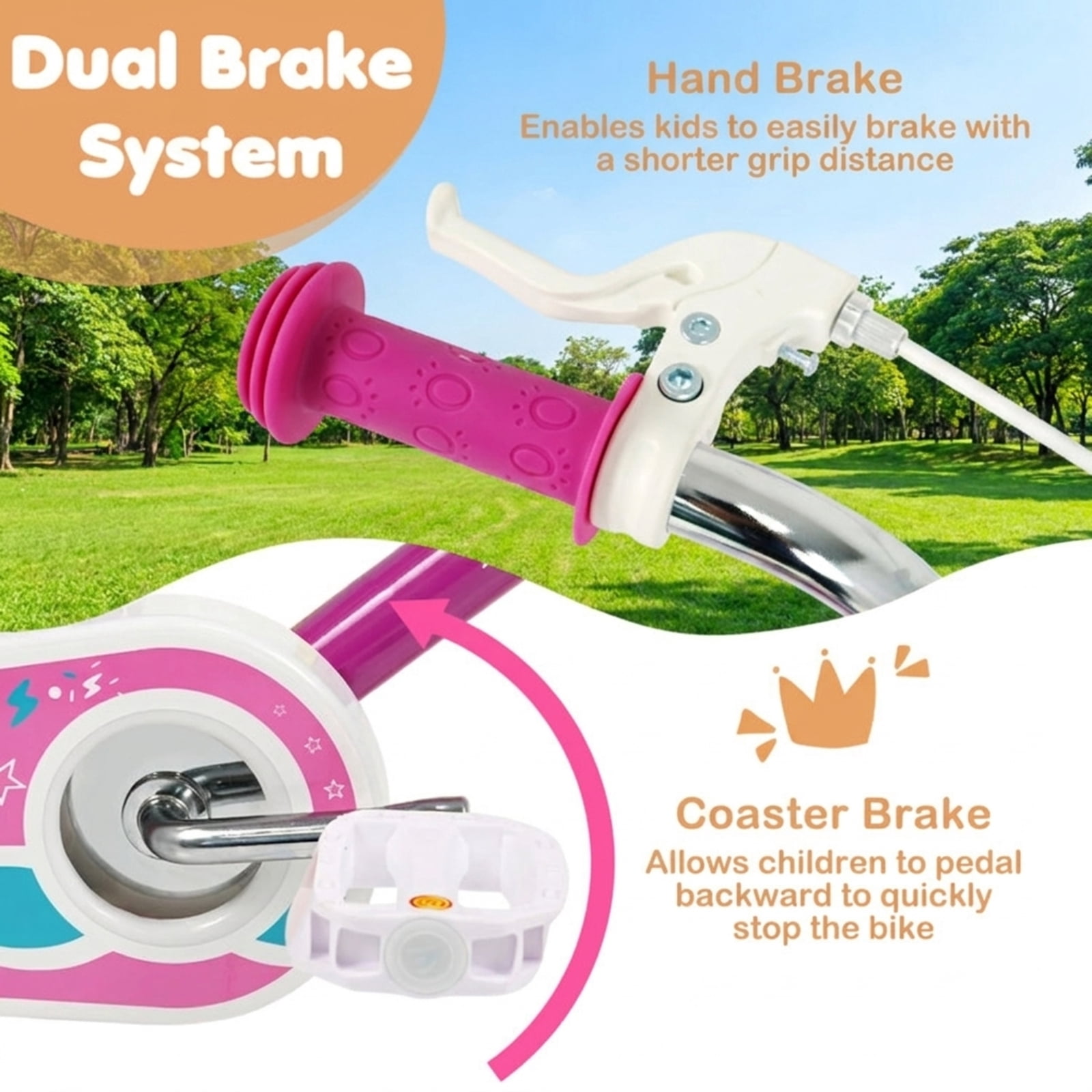 Redsmile Kids Bike 14 Inch for Boys Girls Ages 3-5 Years Old, Kids Bicycle with Adjustable Handlebar and Seat, Training-Ready Beginner Bike, 110 lb Capacity, Starlight Wave, Pink