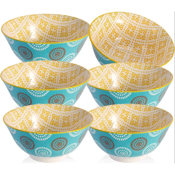 Ceramic Bowls Set, Set of 6 Cereal Bowl Set, Porcelain Bowls for Soup, Salad, Pasta, Rice, Large