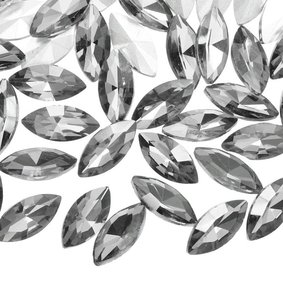 Uxcell 100Pcs Horse Eye Shape Rhinestones Glass Point Back Beads for Jewelry Making Gray