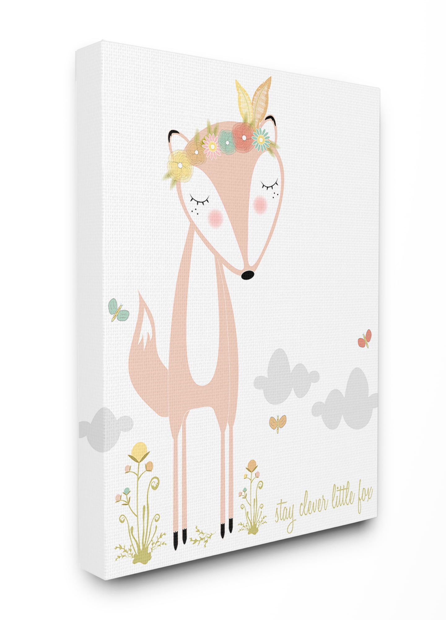 The Kids Room By Stupell Peach Floral And Feathered Stay Clever Little Fox Stretched Canvas Wall Art 16 X 1 5 X 20 Walmart Com Walmart Com