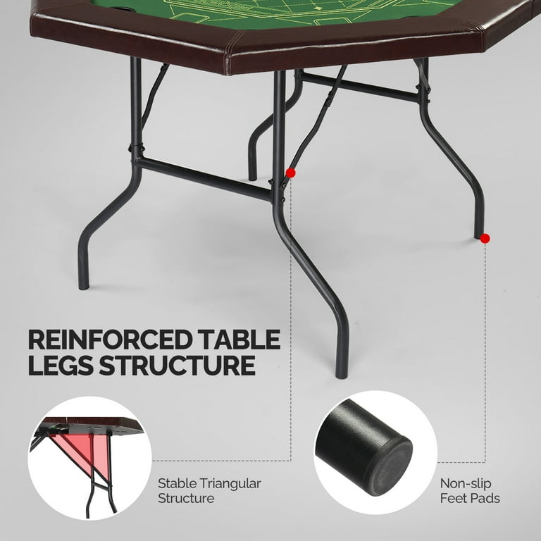 PEXMOR 8 Player Foldable Octagonal Poker Table, Folding Blackjack Casino  Card Game Table with Stainless Steel Cup Holders & Padded Rails, Portable  Texas Holdem Poker Table 