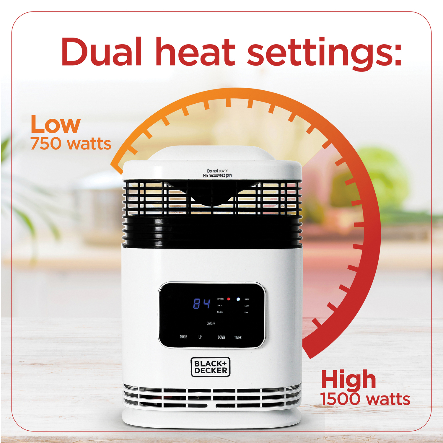 BLACK+DECKER 1,500-Watt-Max Mini 360° Surround Heater with Digital Display and Remote, White, BH1607