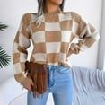 thumbnail image 5 of oqasdz Women Sweaters Ladies Fall and Winter Street Wind Contrast Plaid Long Sleeve Pullover Knitted Sweater Casual Cozy Daily Wear, 5 of 6