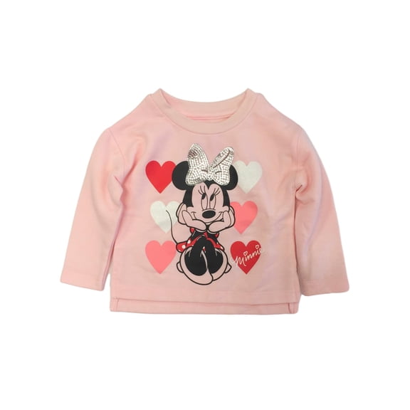 Disney Infant & Toddler Girls Pink Minnie Mouse Glitter Heart Sweatshirt Top 12m