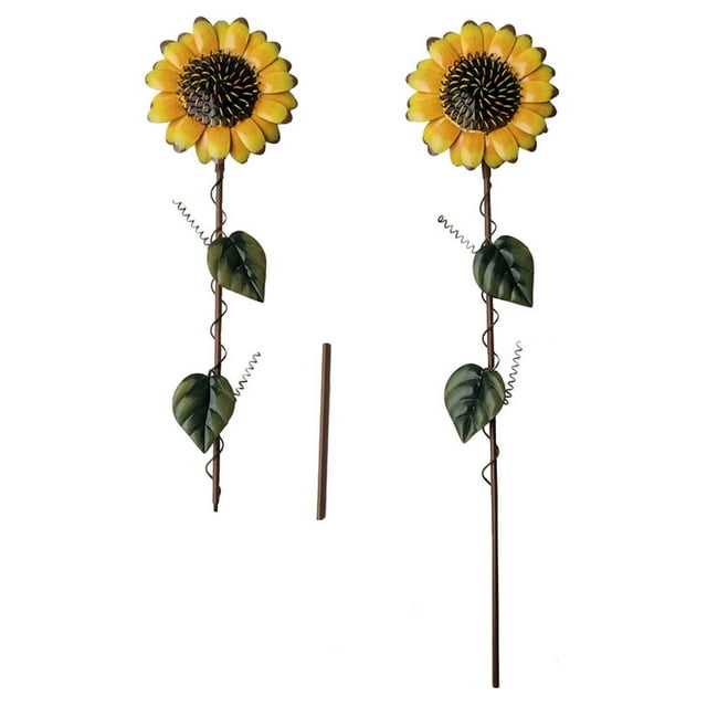 ADDHAT 2Ud Estacas Para Jardín Girasol Amarillo Metálico Ideal Para Decorar