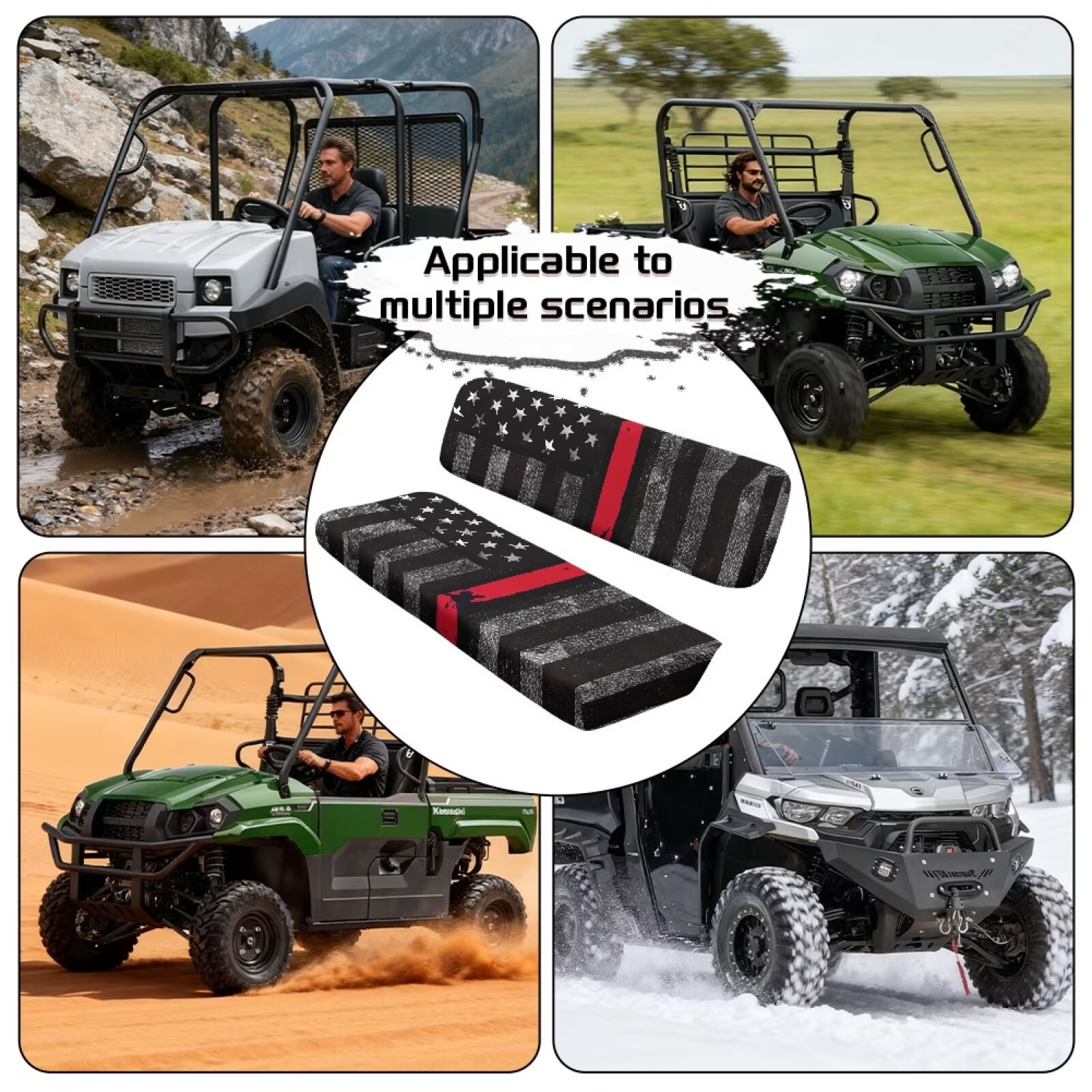 Uorisanigo UTV Seat Cover for Mule Seats Accessories Parts, Elastic Front Bench Seat Cushion Fit for Kawasaki Mule 4010 4x4 FE 2025 2023 2022 2021(American Honoring Firefighter Flag)
