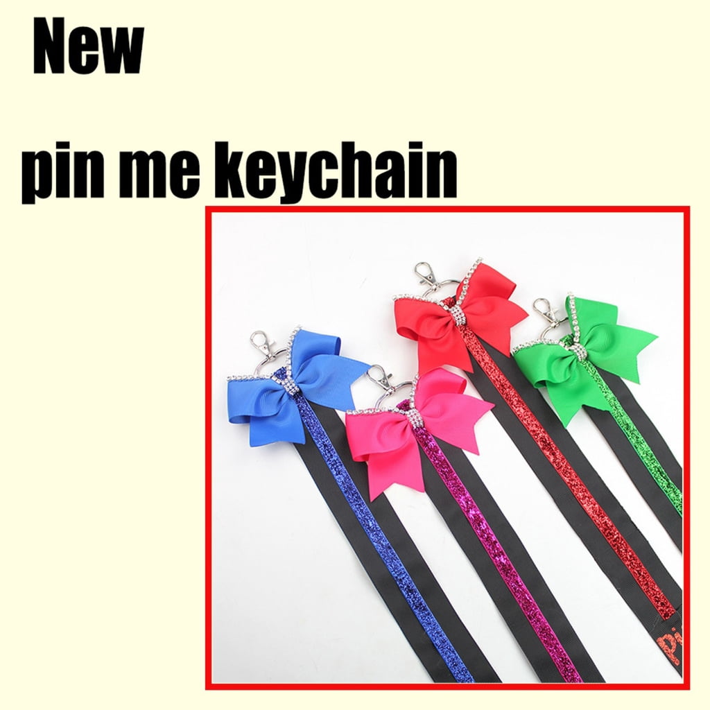 Pin Me Cheer Glitter Keychain with Bowknot Rhinestones Sports Accessories for Women Cheerleader Bag Backpack Pendant