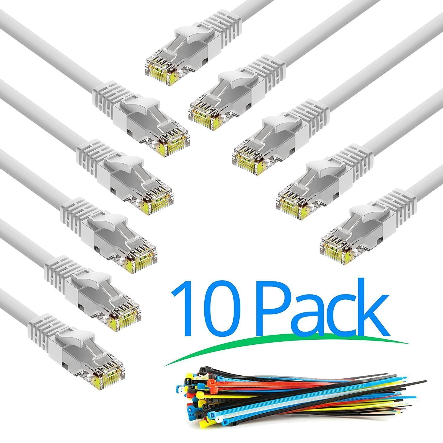 Cat6 Cable 25 Feet Cord 10 Pack RJ45 Gigabit