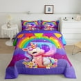 thumbnail image 2 of Manfei Floral Rainbow Unicorn 3 Pieces Queen Comforter Set,Galaxy Stars Ultra Soft Bedding Sets,Monogrammed Letter Bedding Comforter Set,Lightweight Girls Bedroom Decor,Reversible, 2 of 8