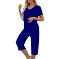 thumbnail image 7 of yievot Pajama Sets for Women Short Sleeve Shirt with Capri Pants Sets Solid Loungewear Sleepwear Pajamas Two Piece Outfits for Women, 7 of 7