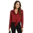 thumbnail image 3 of Needbo Women's Blouse Satin Silk Long Sleeve Button Down Shirts with Pocket Casual Work Office Top, Wine Red XS-3XL, 3 of 8
