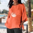 thumbnail image 4 of Xuyuer Women's Imitation Linen 3/4 Sleeve Blouse Crew Neck Summer Casual Tops Loose Fit Plus Size Tops Loose T Shirts Tunic Tops Shirts for Women Oversized Pocket T-shirt Fashionable Top, 4 of 6