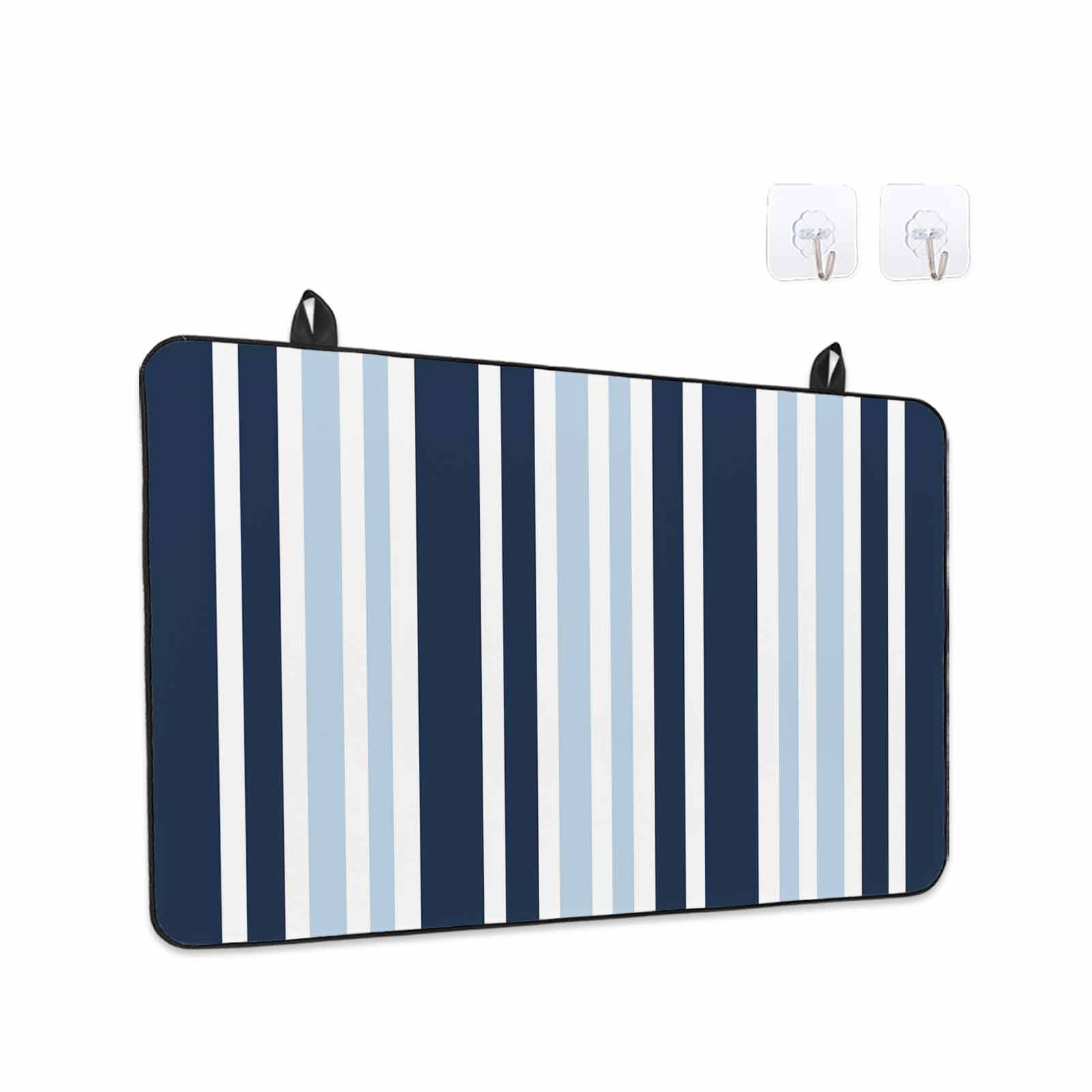 Navy Blue Stove Top Cover for Electric Stove, Heat-proof & Non Slip Glass Top Stove Cover Protector, Modern White Geometric Vertical Stripes Kitchen Flat Cooktop Rubber Mat 24x21 Inches