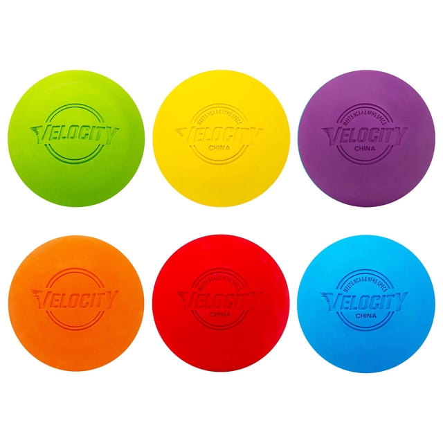 Pelotas de lacrosse Velocity - Tamaño oficial aprobado por NFHS SEI y la universidad - Cumple con el estándar NOCSAE - Colores de competencia aprobados - Paquete de 24 multicolores